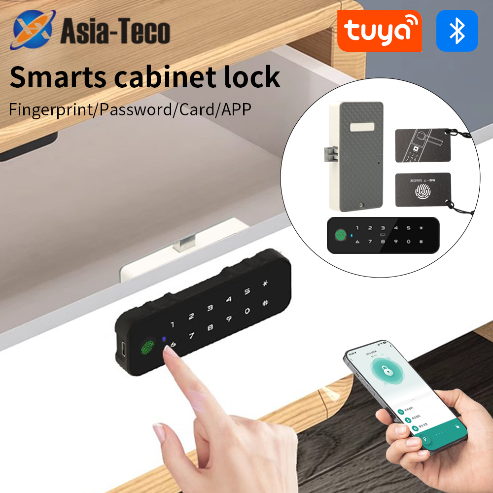 Smart Door Lock - Tuya Bluetooth スマート木製キャビネット指紋ロックアプリリモコンモニターキーレスカードロック解除ドアロッカー家具引き出し