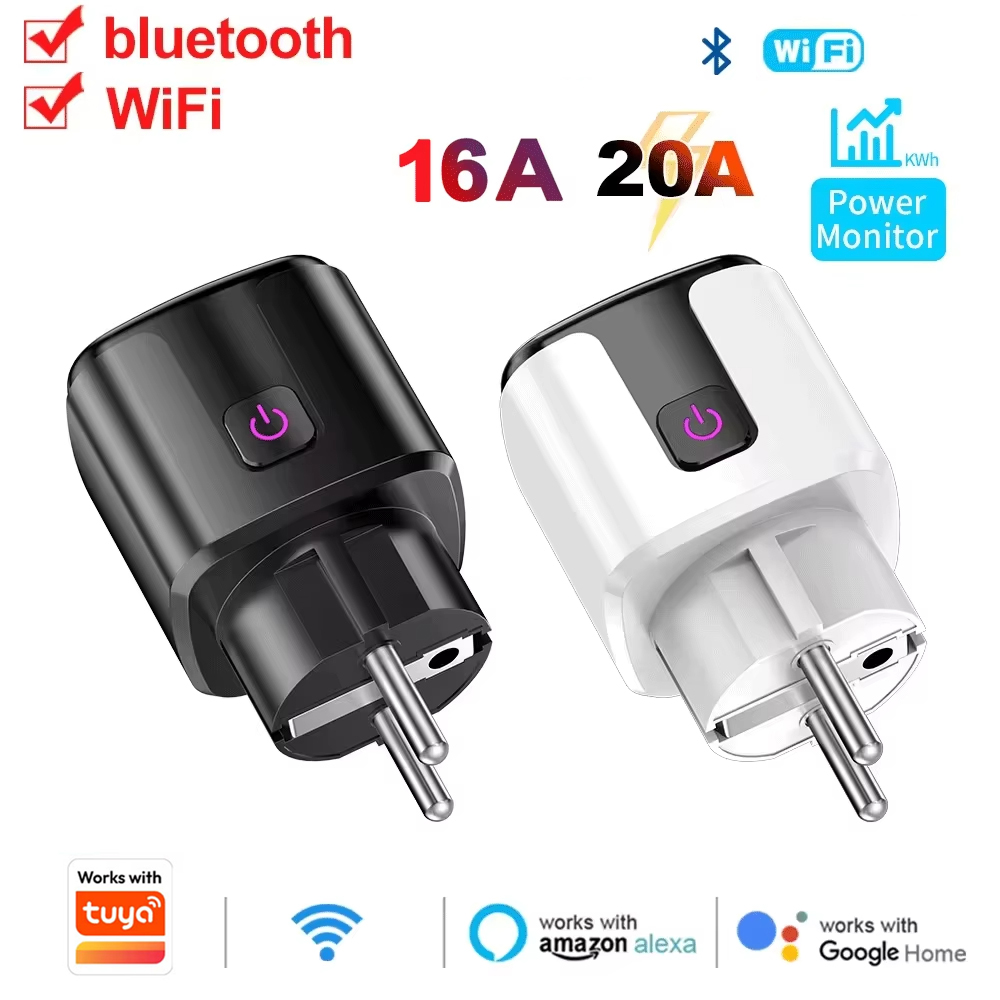 Smart Home Technology - WiFi EUスマートソケットプラグ、Tuyaアプリ対応、コンセント20Aアダプター、電力モニター、ワイヤレスリモコンアプリ、Google Home、Alexa対応