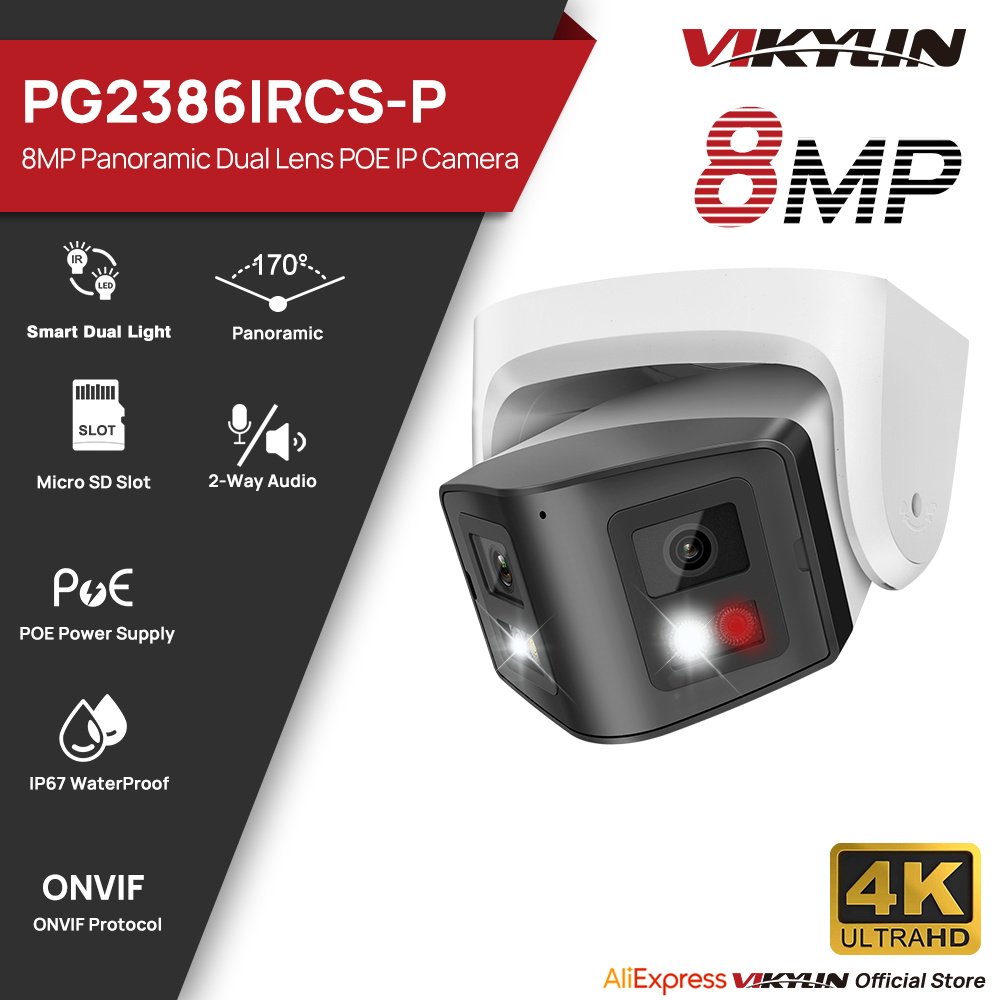 Smart Home Nas - Vikylin 8MP パノラマスマートデュアルライトIPカメラ 双方向通話 CCTV POEセキュリティカメラ