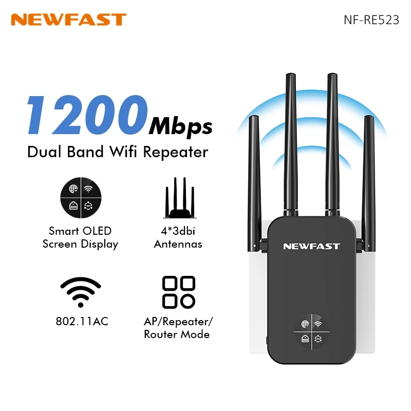 Smart Home X10 - NEWFAST 1200Mbps WiFiリピータールーター 2.4/5G WiFi範囲拡張器 スマートOLEDリピーター