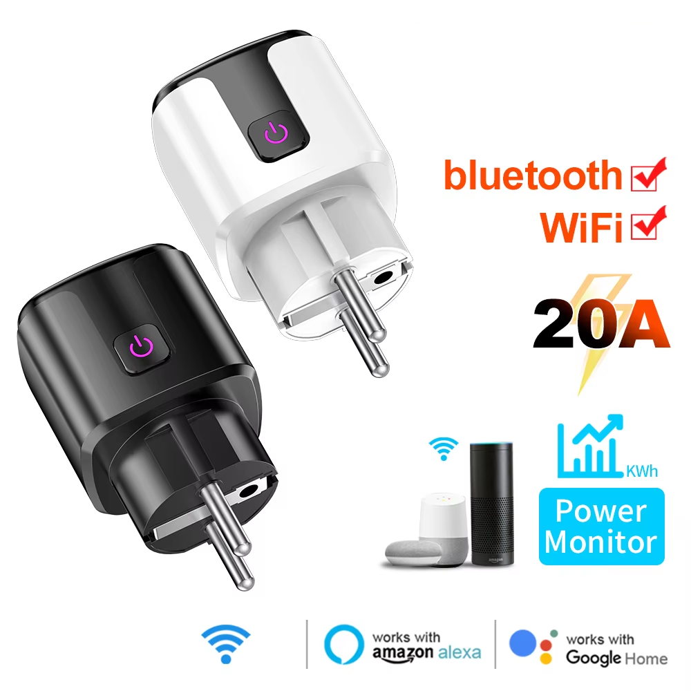 Smart Home Technology - スマート 20A EU プラグ WiFi+Bluetooth ソケット、電力監視タイマー付きコンセント、音声制御、Tuya