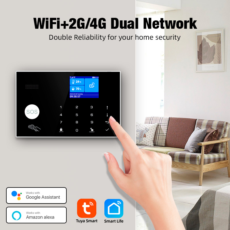 Smart Home Keyboard - KERUI 4Gアラーム、ドアベルリングボタン付きホームアラームシステムセキュリティ、Alexa、Tuyaスマートアプリ対応、ペット防止モーションセンサーG34搭載