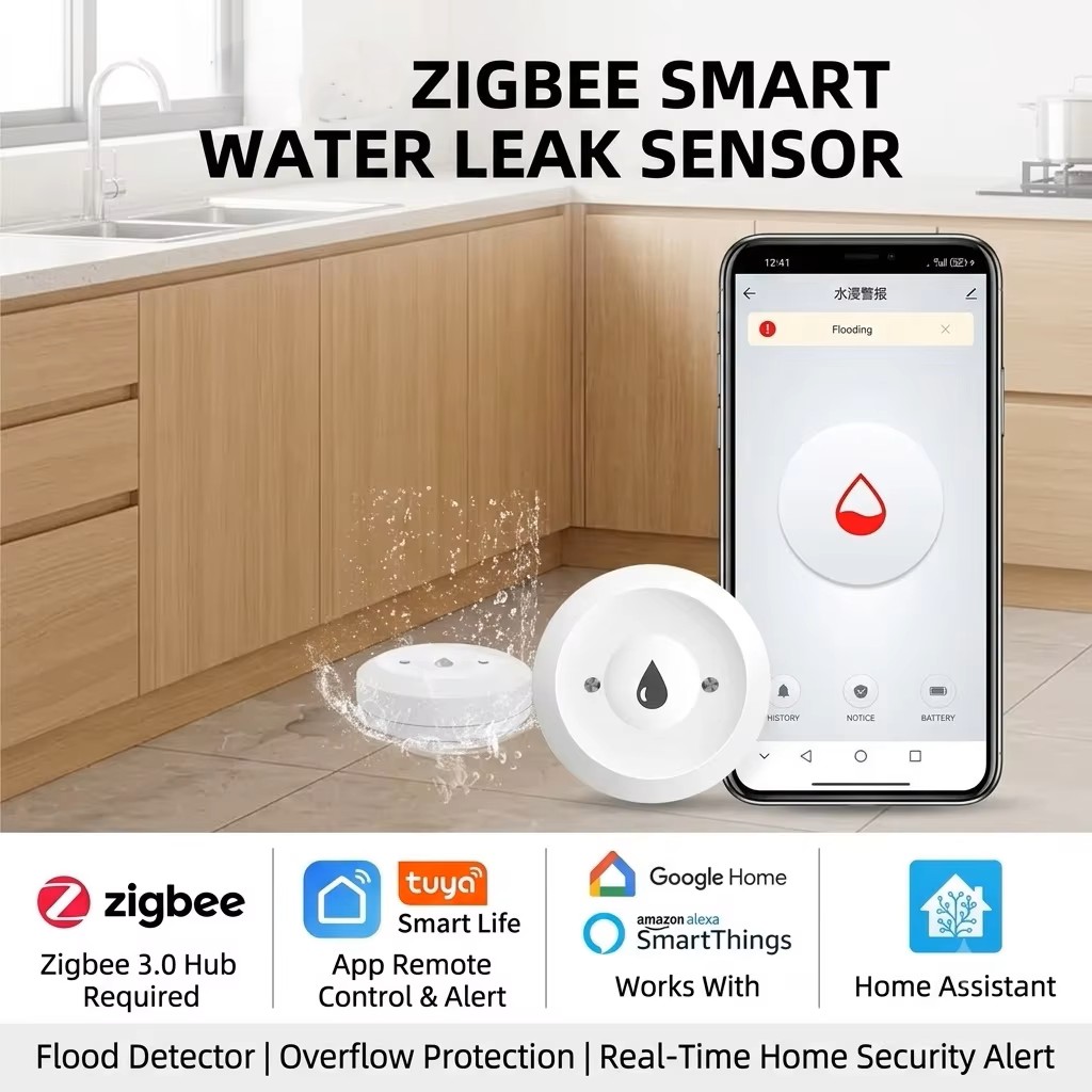 Smart Home Hub Matter - ZigBee 3.0 スマート水漏れセンサー ワイヤレス洪水検知器 水漏れオーバーフロー警報器 セキュリティスマートホーム