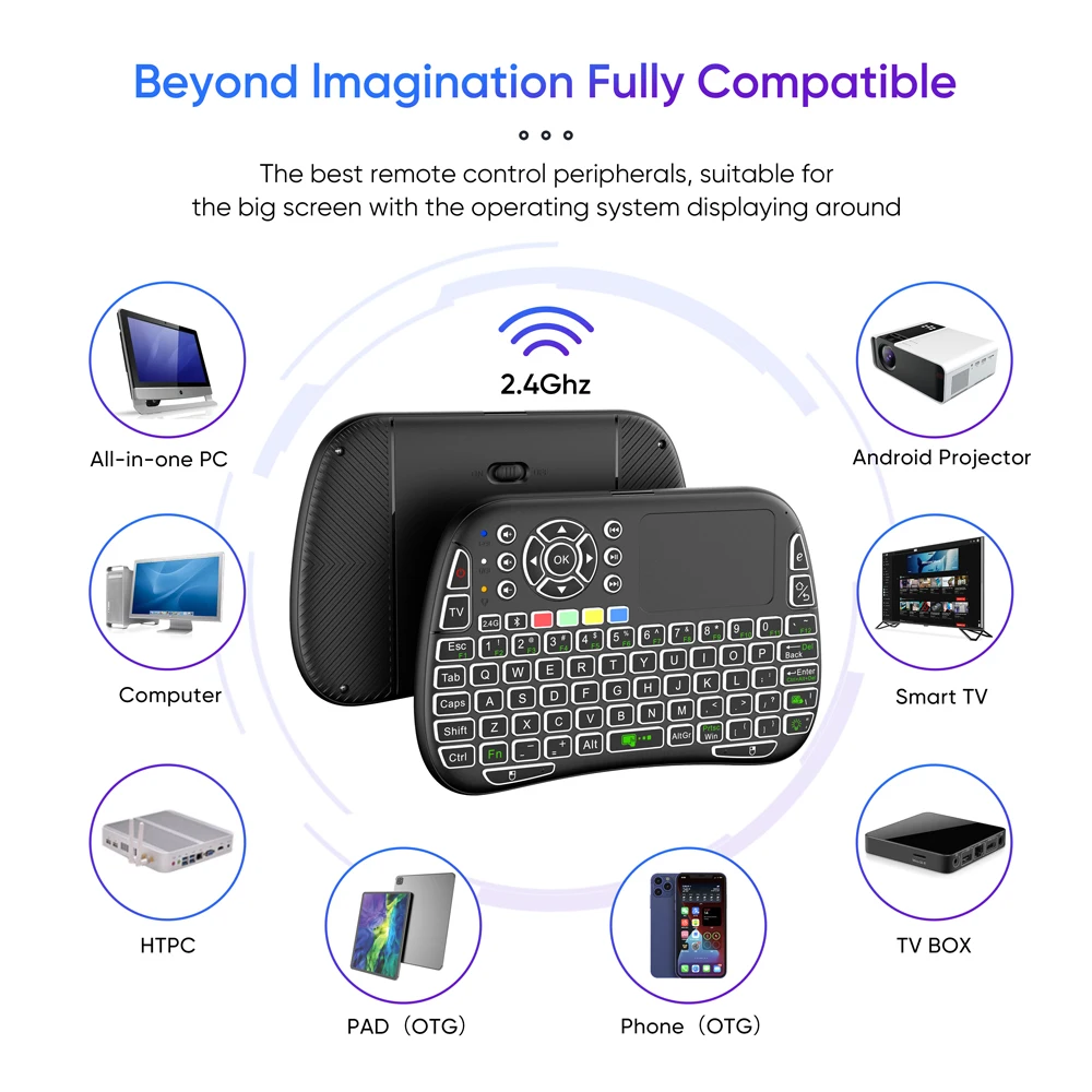 ミニキーボードジャイロスコープデュアルモード 2.4 グラム - Smart Home Keyboard のレビューと価格